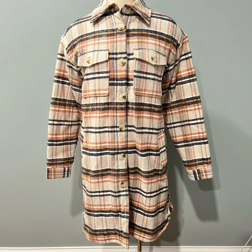 NWT Universal Thread Mid Length Plaid Shirt Jacket Size XS